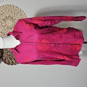 20X Shirt Womens S Hot Pink & Red Western Cowgirl Rodeo Pearl Snaps Embroidered
